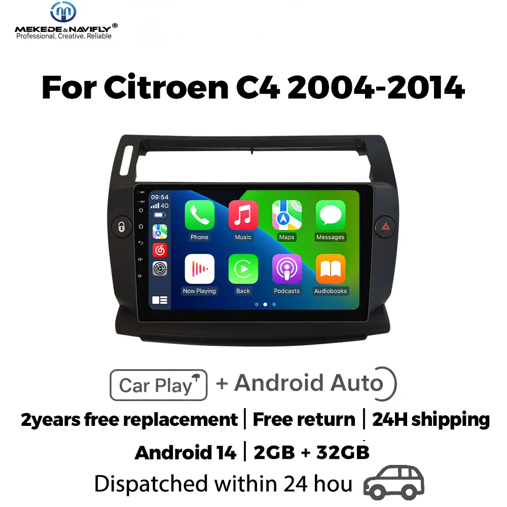 

Автомобильная аудиосистема MEKEDE&NAVIFLY на Android 14 для Citroen C4 C-Triomphe C-Quatre 2004-2014, мультимедийный проигрыватель для автомобиля.