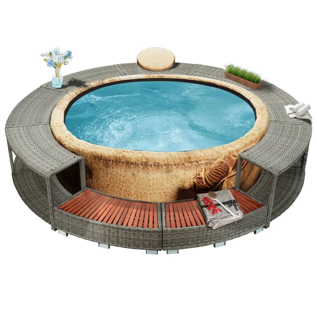 

vidaXL Hot Tub Surround Grey Poly Rattan Outdoor Bath and Accessories/Parts and Accessories