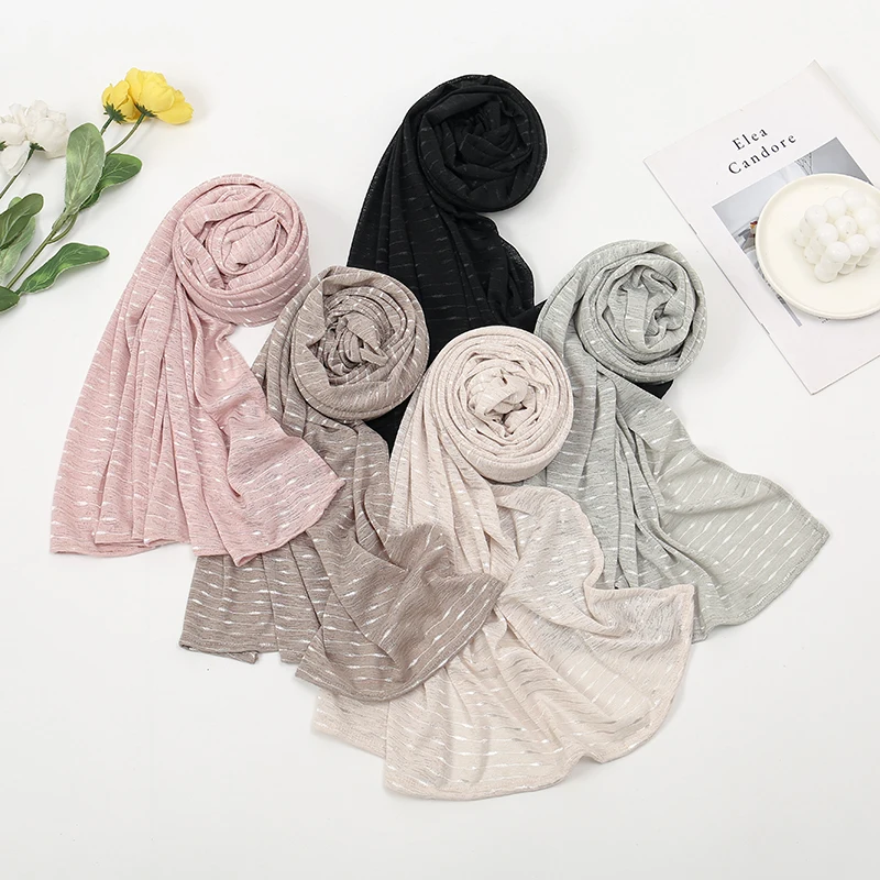 Plain Rasied Ribbed Jacquard Bubble Jersey Instant Hijab Shawl Wrap Stretchy Pleated Jersey Scarves Maxi Islam Turban Headscarf