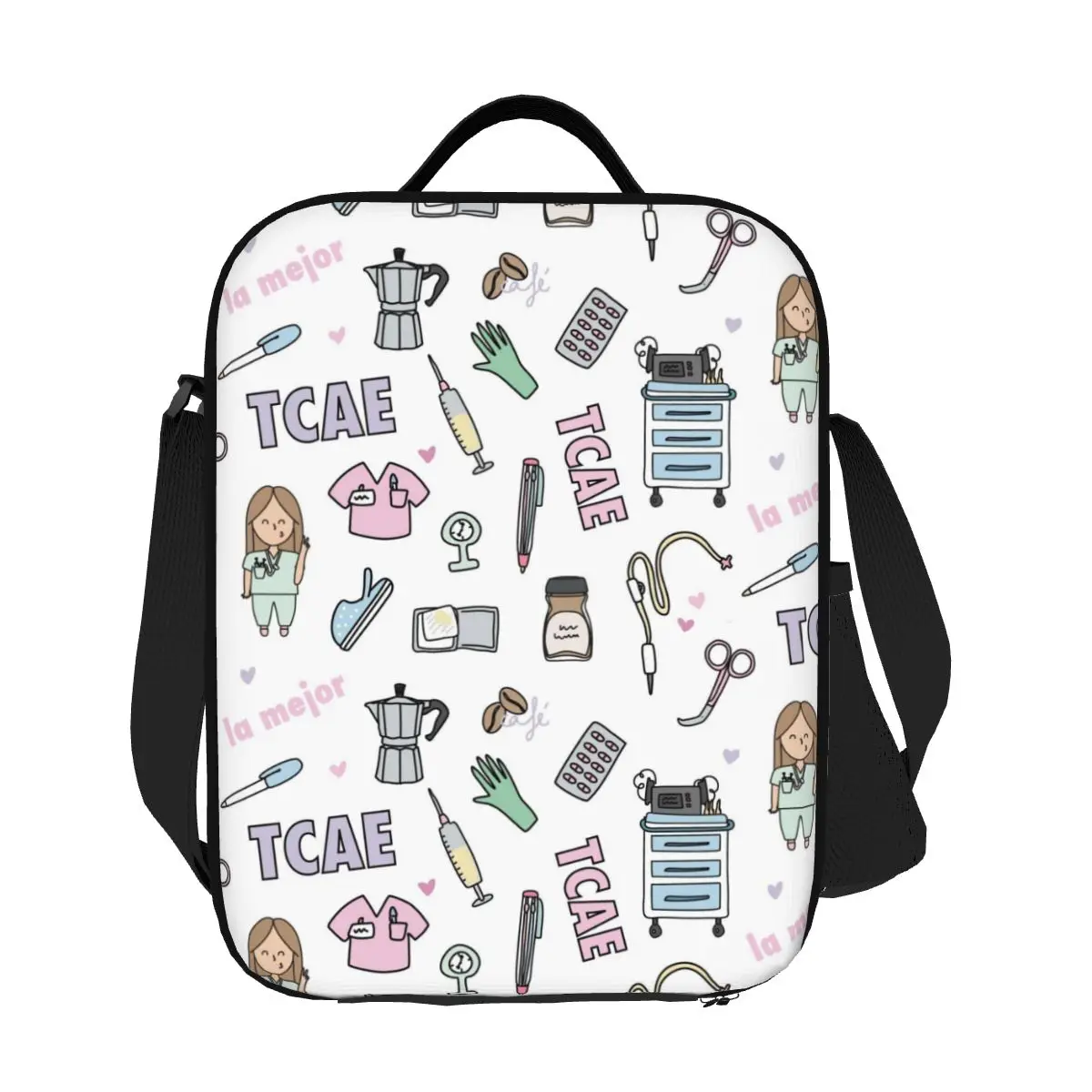 

Custom Enfermera En Apuros Doctor Nurse Medicine Insulated Lunch Bag for Camping Travel Resuable Cooler Thermal Bento Box Women