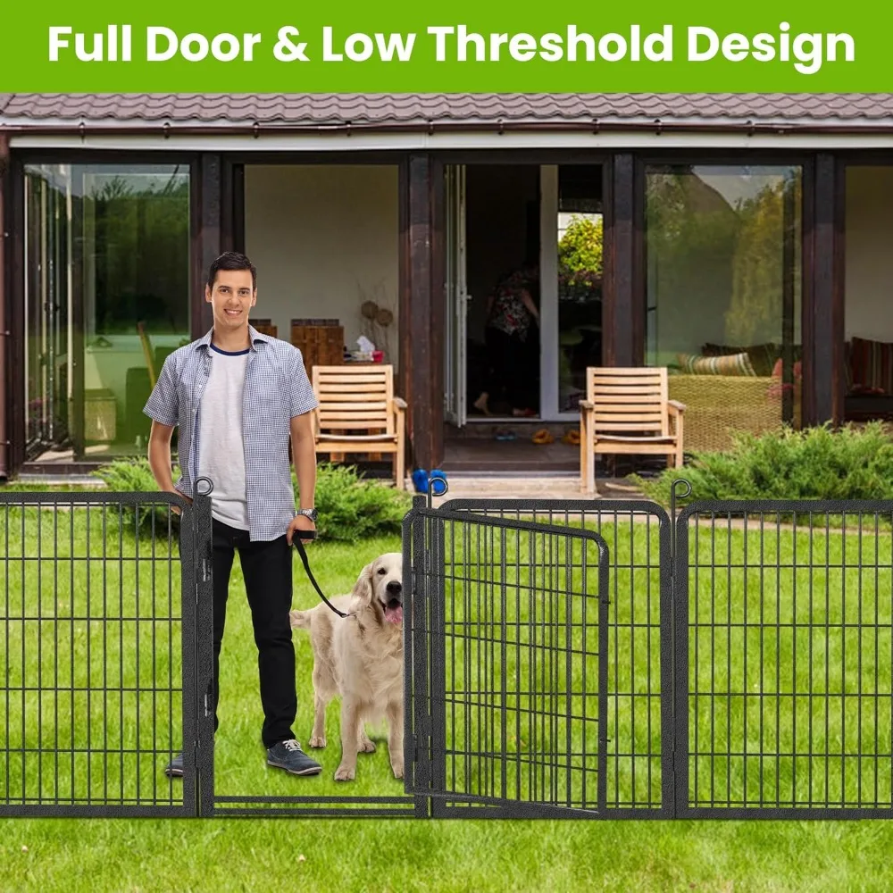 Dog Playpen Outdoor Heavy Duty Metal Dog Pen with Low Threshold Gate, Pet Fence 32