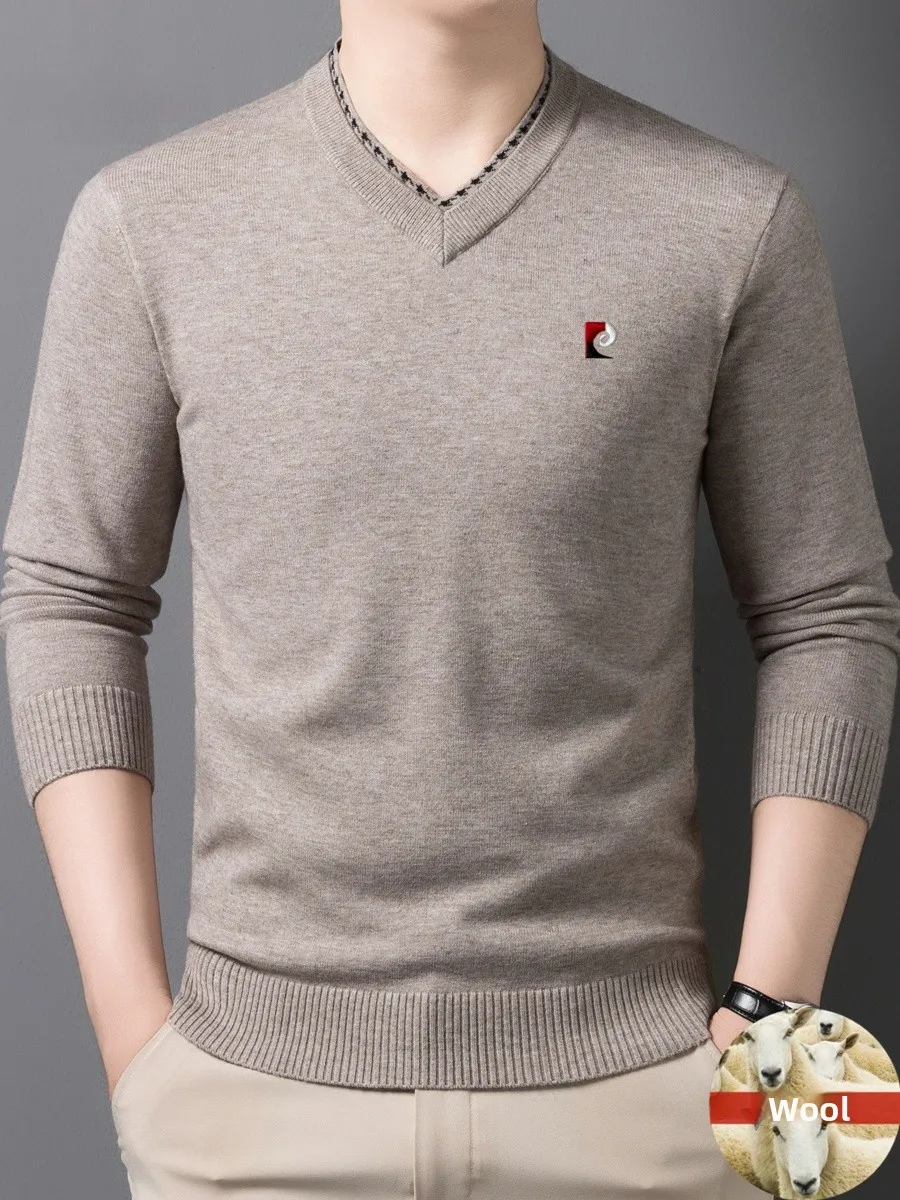

Мужской шерстяной свитер Pierre Cardin с V-образным вырезом для среднего возраста, теплый зимний базовый свитер, модный повседневный топ с длинным рукавом