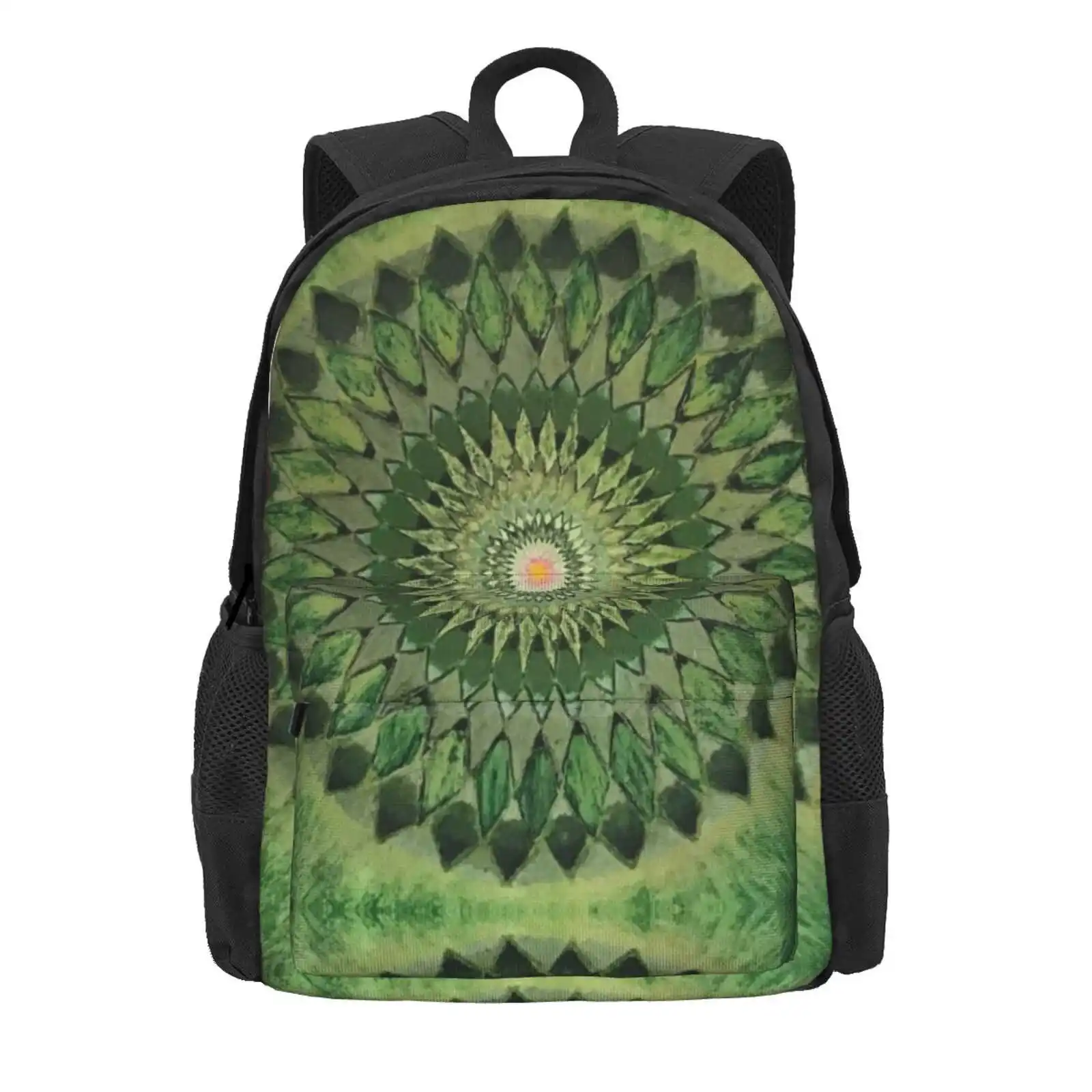 Green Lotus Flower Mandala Fashion Travel Laptop School Backpack Bag Shakti Art Mom Sacred Om Symbol Geometric Third Eye Lotus