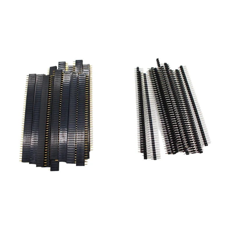 20pcs 10 pairs 40 Pin 1x40 Single Row Male and Female  2.54 Breakable Pin Header PCB JST Connector Strip for Arduino Black