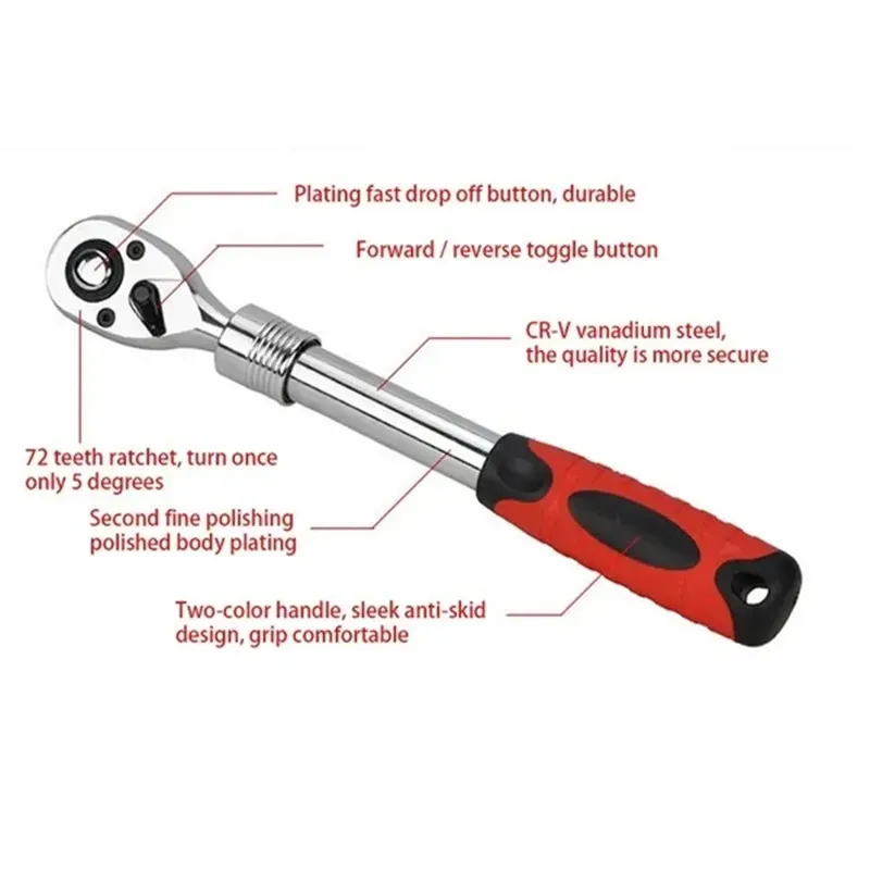 Multifunction 72-Tooth Adjustable Socket Ratchet Wrench 1/2\