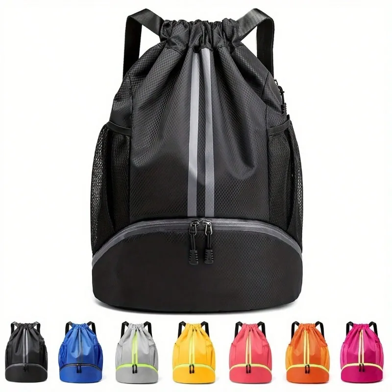 1pc Drawstring Backpack, Sports Gym, Burlap Bag With Mesh Bag, Shoe Compartment, Waterproof Rope Bag For Women And Men