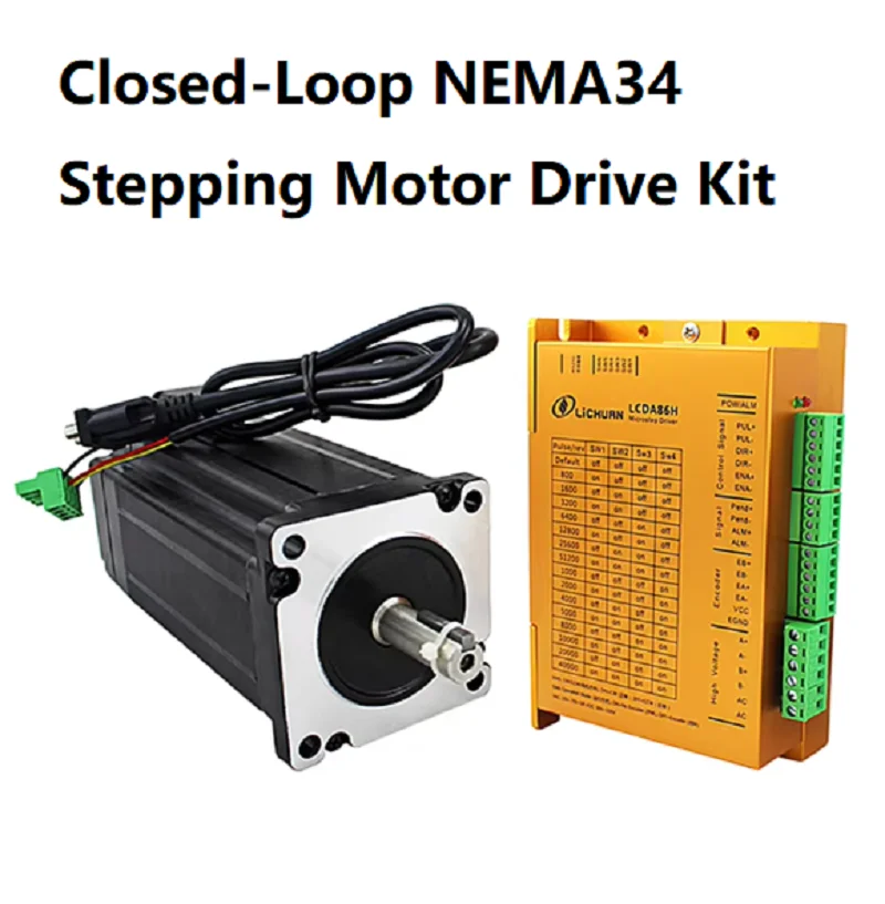 Closed-Loop NEMA34 Stepping Motor Drive Kit LCDA86H+86mm Motor 2 Phase 6A 3~12Nm for CNC Router Engraving Wire-stripping Machine