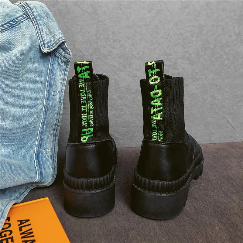 Ankle Boots Men 2021 Autumn Winter Elastic High Top Boots Male Punk Style Shoe Men Lace-up Casual Botas Motorcycle Unisex Boots