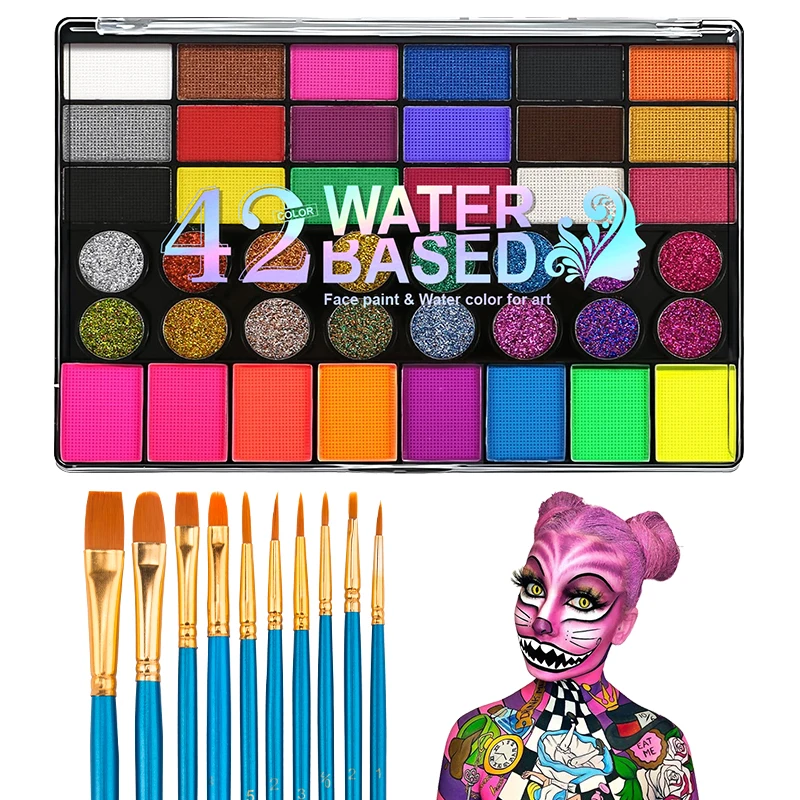 42 Color Face & Body Paint Palette Set,Water Soluble Long Lasting Safe Halloween Body Painting Pigments,Face Body Paint Makeup