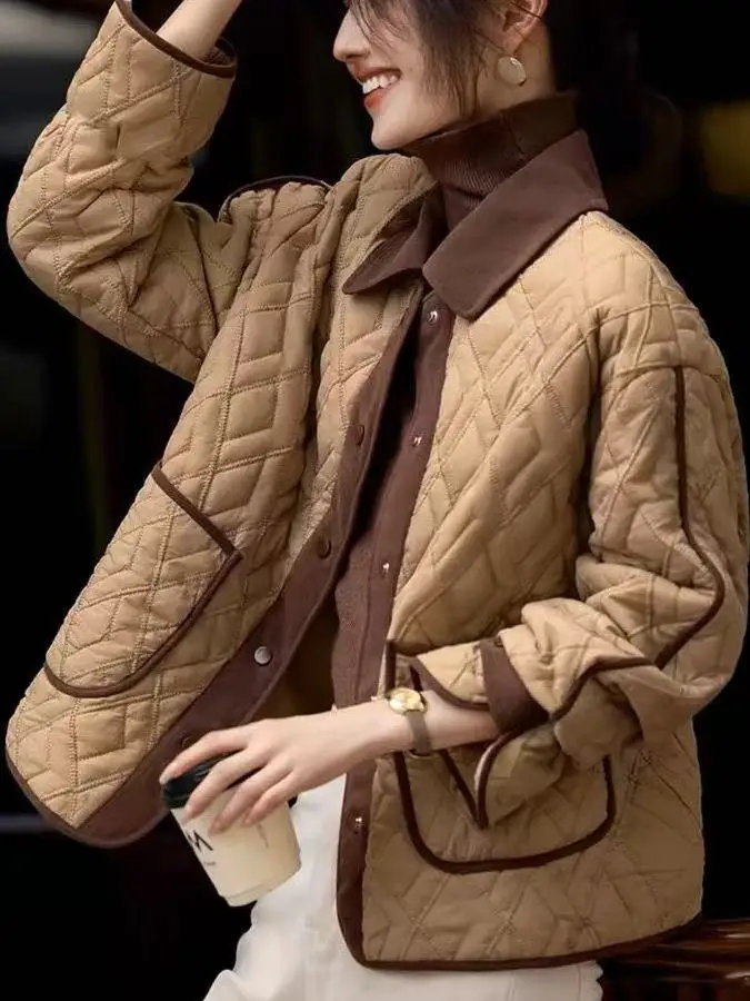 Casual Chic Color Blo Cotton Jaet Women's Faionable Mom Winter Lightweight Warm Cotton Coat Sli  Collar Long Sl...