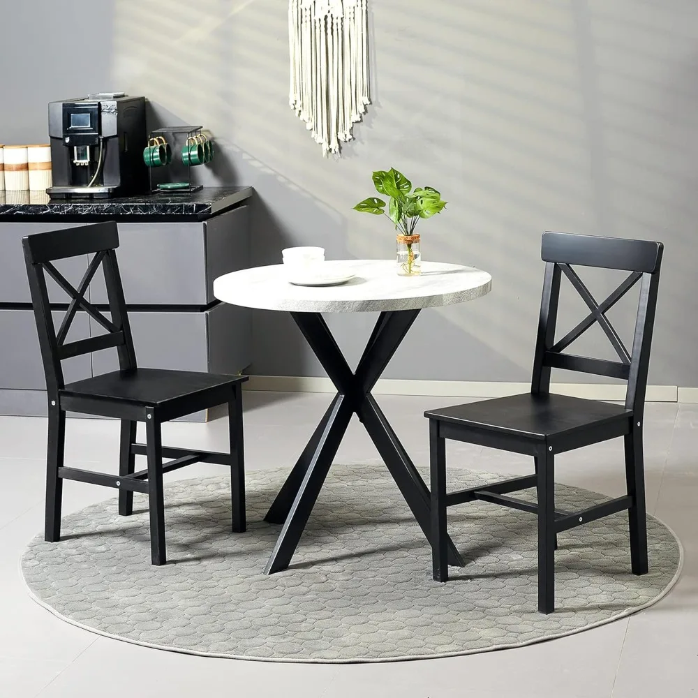 

Modern Farmhouse Dining Chairs Set of 2, Wooden Kitchen Chairs with Cross Back, Solid Structure for Dining Room, Black