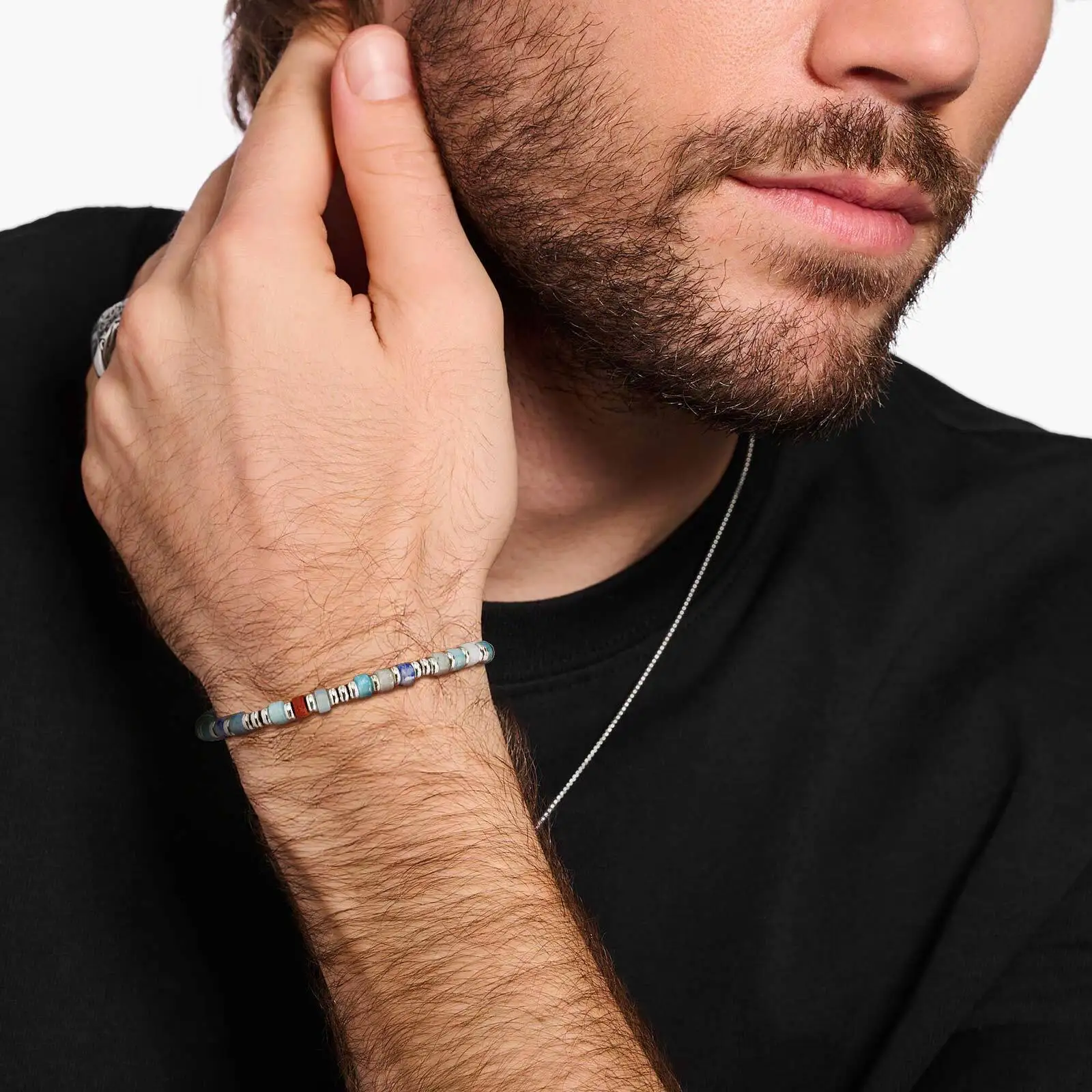 Men's Crystal Wheel Beads Bracelet,4mm Natural Stone Metal Wheel Beaded Bracelet,Adjustable Wristband Gift view 2