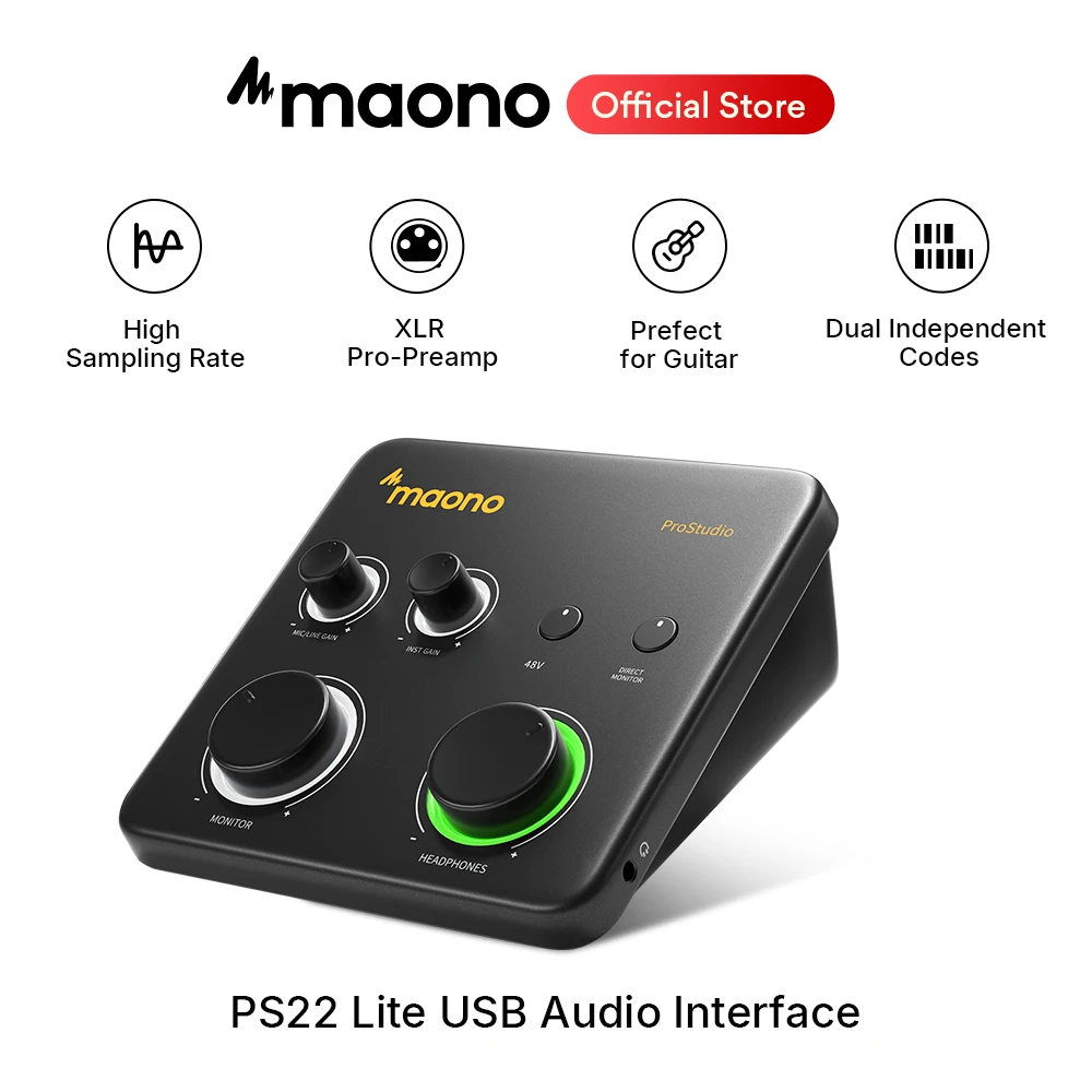 

MAONO PS22 Lite USB Audio Interface for PC XLR Input 24-bit/192kHz Routing Software Loopback ASIO for Recording Music Guitar DAW
