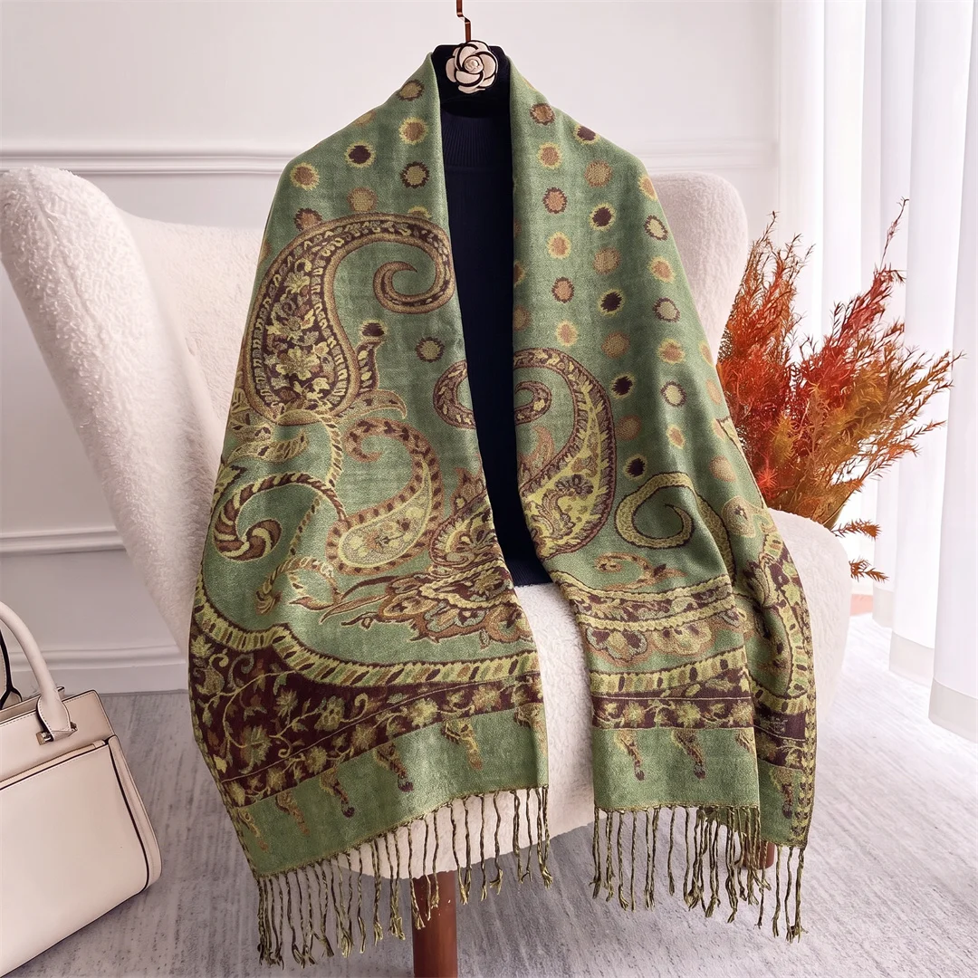 Retro Ornamental Jacquard Long Scarf For Women Thin Lightweight Floral Paisley Design Wrap Scarf Fashion Oversized Neck Shawl