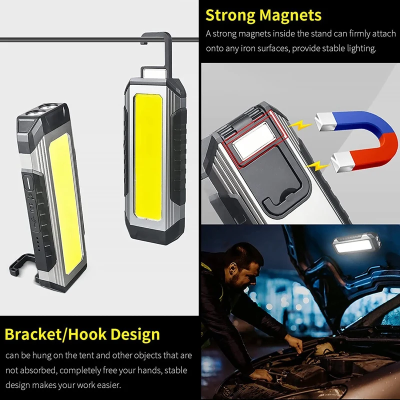 LED Work Light Portable Magnetic Light 1000 Lumen Rechargeable COB Work Light With Magnetic Base And Hanging Hook