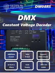 DMX 512 Decoder 5CH x 8A LED RGBCC Controller DC12V-24V up to 960W, with OLED Screen,42 Built-In Effects, Auto Addressing