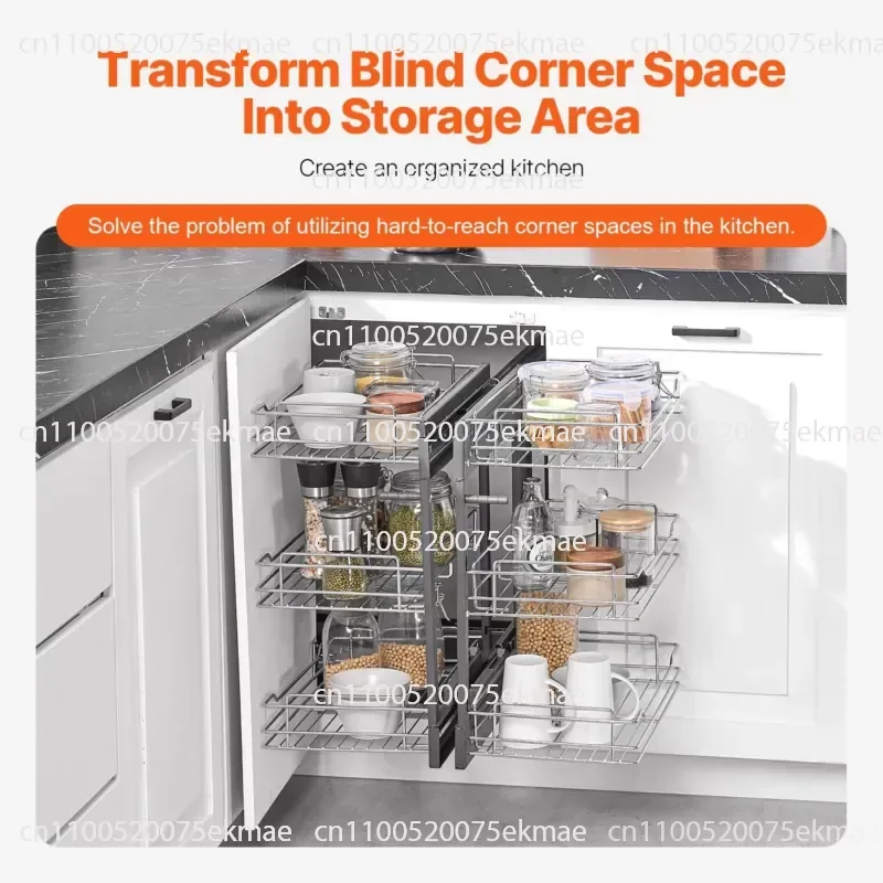 Kitchen Cabinet Storage Rack, 15-inch Wide Opening Blind Angle Pull-out Storage Rack, Chrome-plated