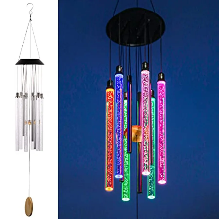 

Solar Wind Chimes for Outside 6 LED Tubes Color Changing Outdoor Clearance Unique Garden Dr Colorful Patio Gifts for Her Him 37
