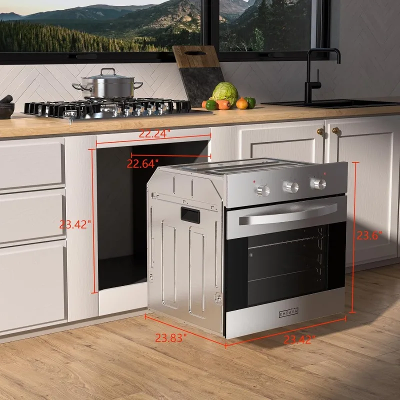 Empava 24 inch Electric Single Wall Oven with 6 Cooking Funcitons, Built-in Convection System with Mechanical Knob Control