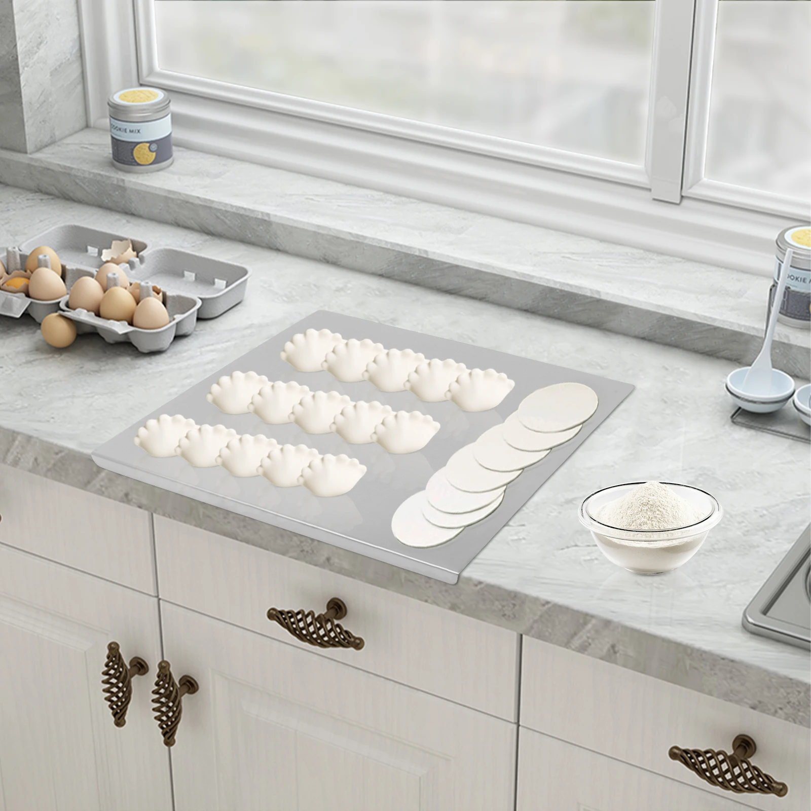 

50*40*1.5cm/ 19.6*15.7*0.5in Stainless Steel Cutting Board, Chopping Cutting Board, Counter Top Protector with Front Overhang, used in Kitchens for Cutting Vegetables and Kneading The Dough