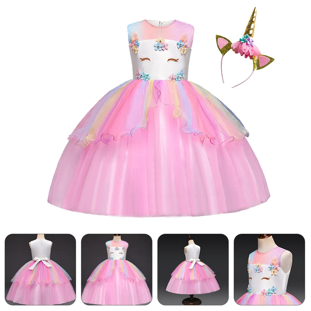 

1Set Girl Princess Dress Party Costume Gauze Sleeveless Skirt Hair Hoop Birthday Cosplay Performance Girls Children Wedding Prom