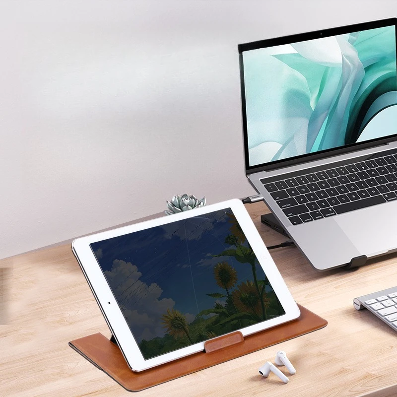 Leather desktop folding stand suitable for mobile phones tablets laptops supporting business wireless Bluetooth mice