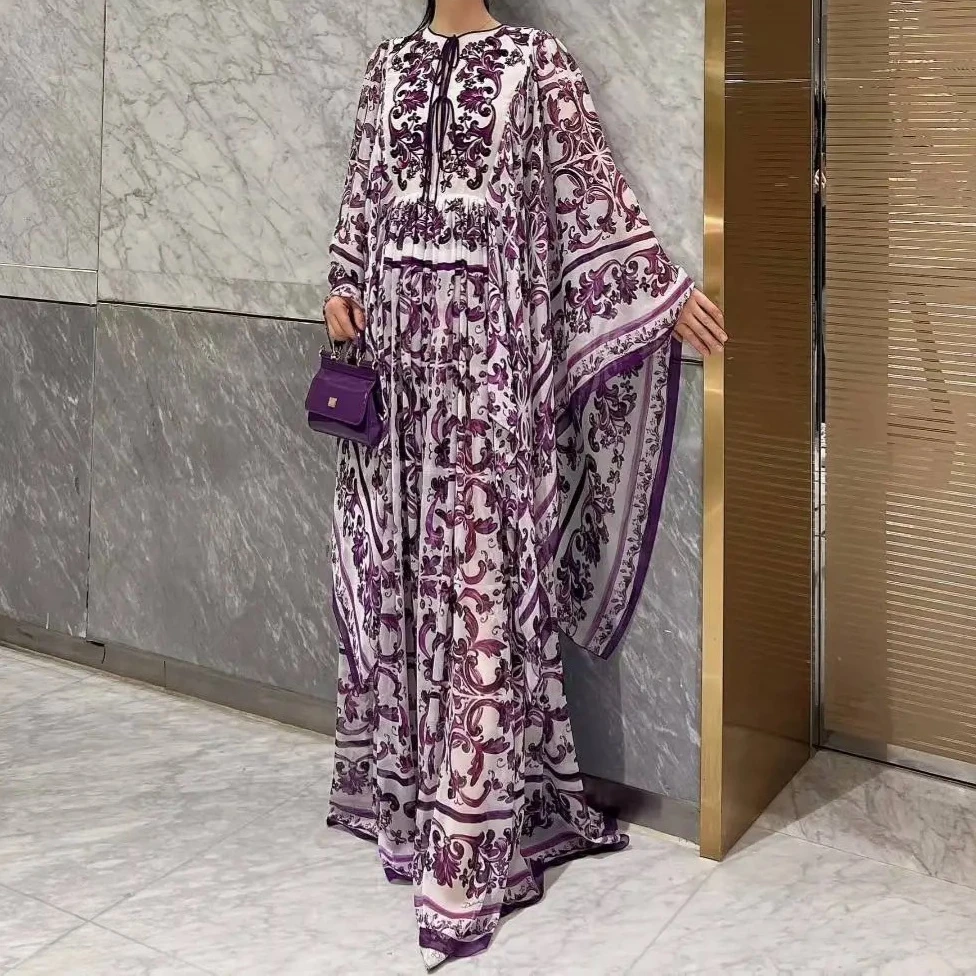 パープルフローラプリント V ネックドレス女性の夏のエレガントなヴィンテージシック Vestidos ボディコンハイウエストシックな布女性