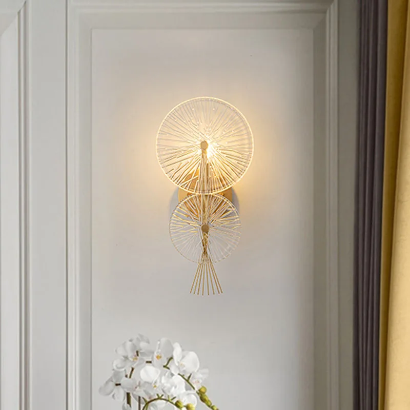 

Living Room Background Wall Aisle Creative High-End Crystal Light Luxury Wall Lamp American Simple Led Bedroom Bedside Lighting