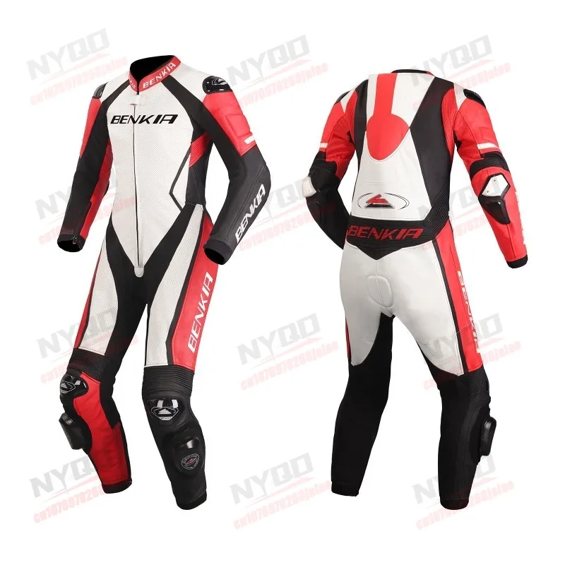 BENKIA New Motorcycle One-piece Leather Jacket Men's Racing Suit Anti Fall and Wear-resistant Full Body Protective Riding Suit