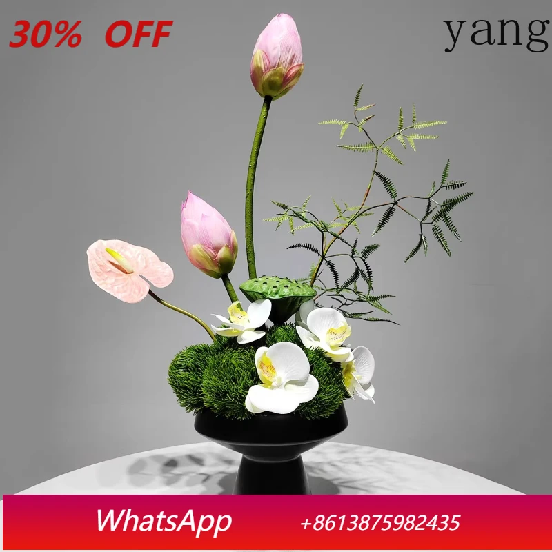 

LTT New Chinese Zen Simulation Flower Table Flower Arrangement Decoration Living Room Floral Potted Plant Ornament