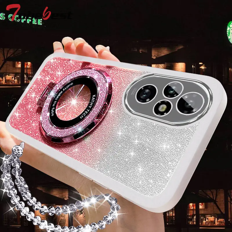 Glitter Crystal Bracelet Magsafe Phone Holder Case For Huawei Honor 200 100 90 80 70 60 Pro Lite GT Silicone Cover