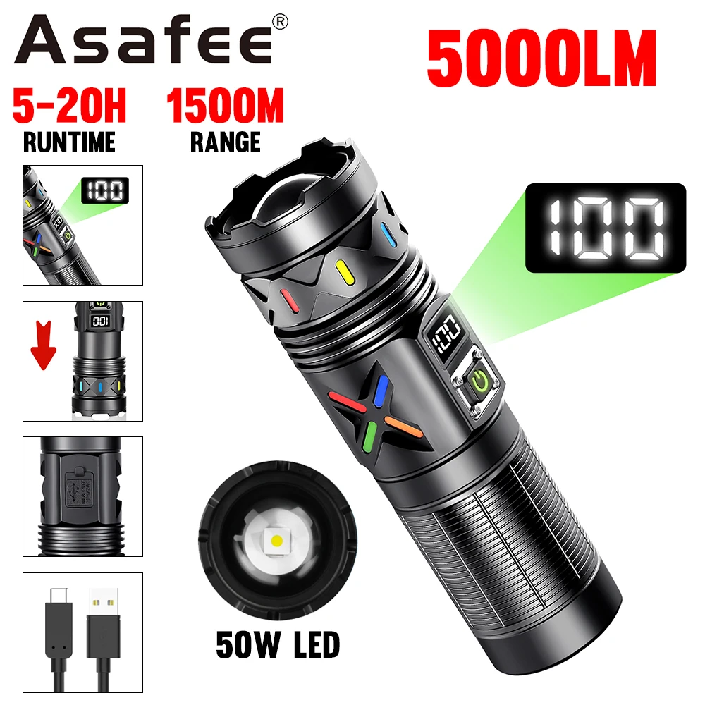 

Asafee LS702 5000LM уличный мощный фонарик дальность действия 1500 м прожектор 50 Вт светодиодная лампа телескопический зум прожектор перезаряжаемый походный