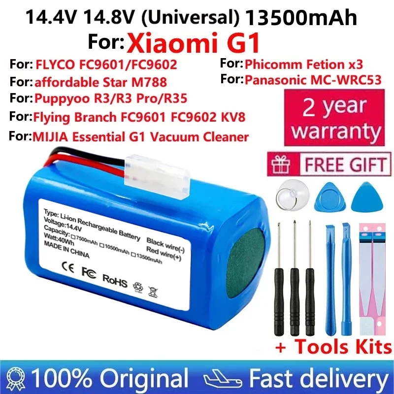 Bateria de substituição original para Xiaomi, H18650CH-4S1P, XIOMI MIJIA Mi Robot Vácuo-Mop Essencial G1, MJSTG1,SKV4136GL, 13500mAh