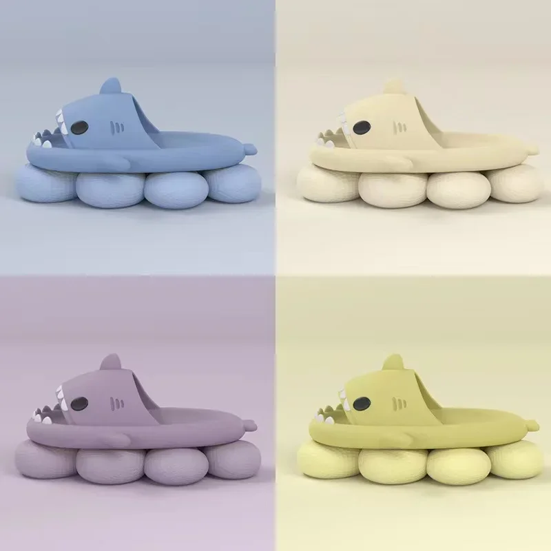 4CM Platform Women Men Indoor Bathroom Slides Couples Summer Shoes Soft EVA  Cute Shark Slippers Outside Sandals Indoor Slides