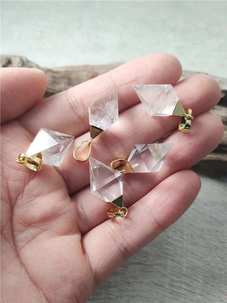 FUWO Wholesale Natural Clear Quartz Pendant,High Quality Golden Plated White Crystal Accessories For Women Jewelry Making PD106C