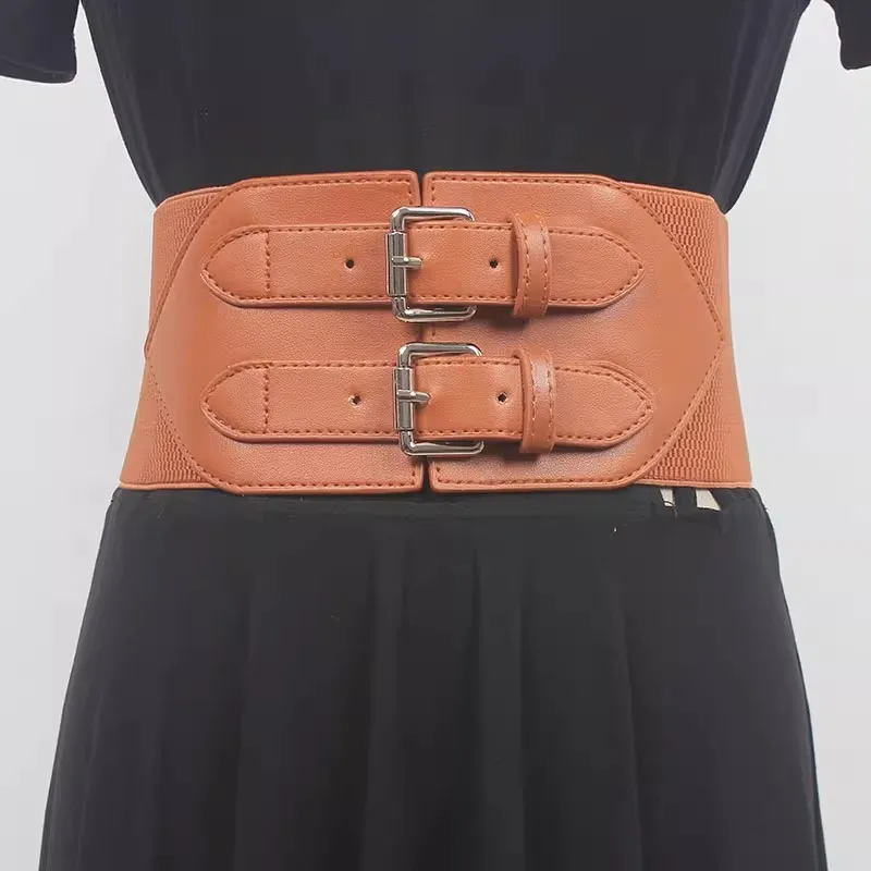 المرأة المدرج موضة بولي Leather الجلود مطاطا فستان Cummerbunds الكورسيهات حزام أحزمة الديكور حزام عريض R474