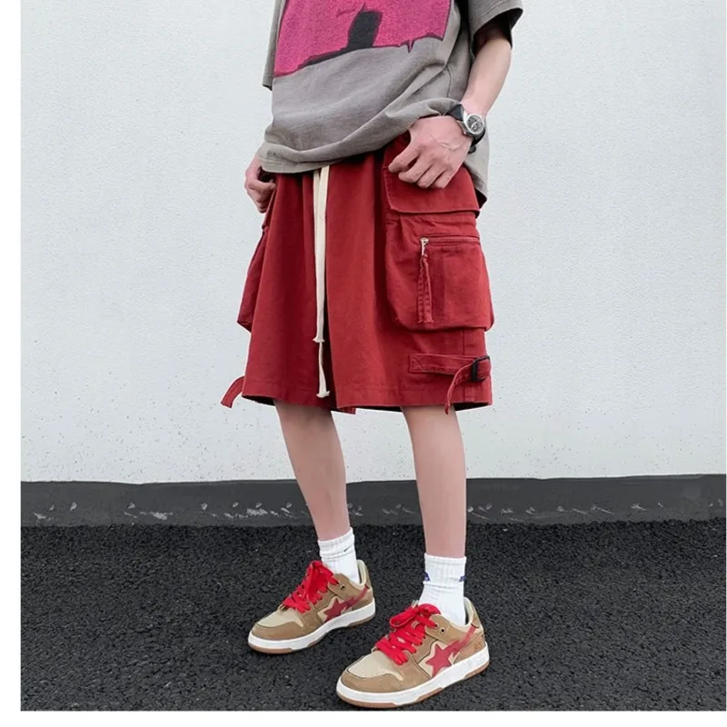 

High Quality Men's Cotton Shorts Summer American Gym Shorts Fashion Red Short Pants Harajuku High Street Men's Clothing New