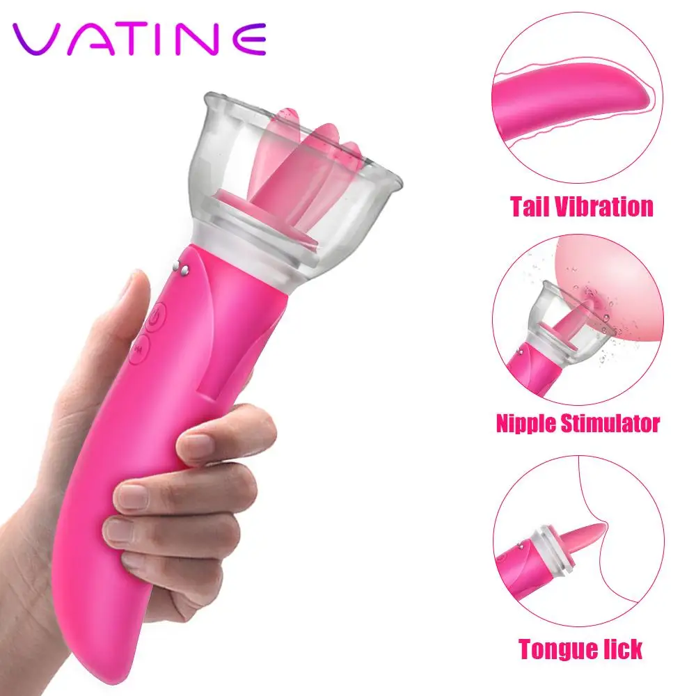 VATINE Dual Head Clitoris G-spot Vibrator Tongue Licking Pump Sex Toys for Women Dildo Vibrator Vagina Breast Massage