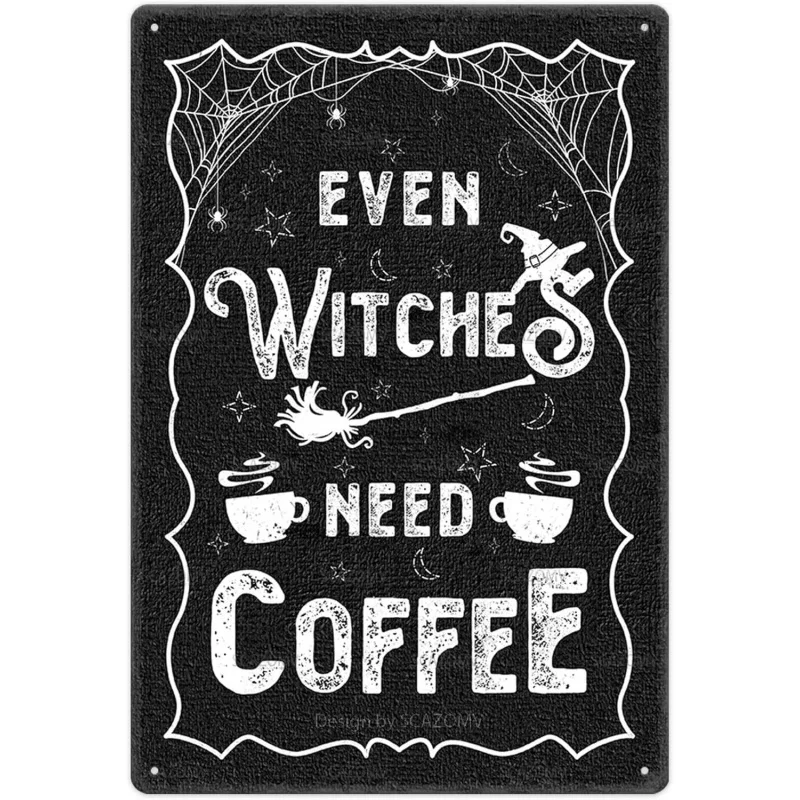 Halloween Witch Metal Logo Coffee Bar Retro Gothic Decorative Tin Hanging Painting