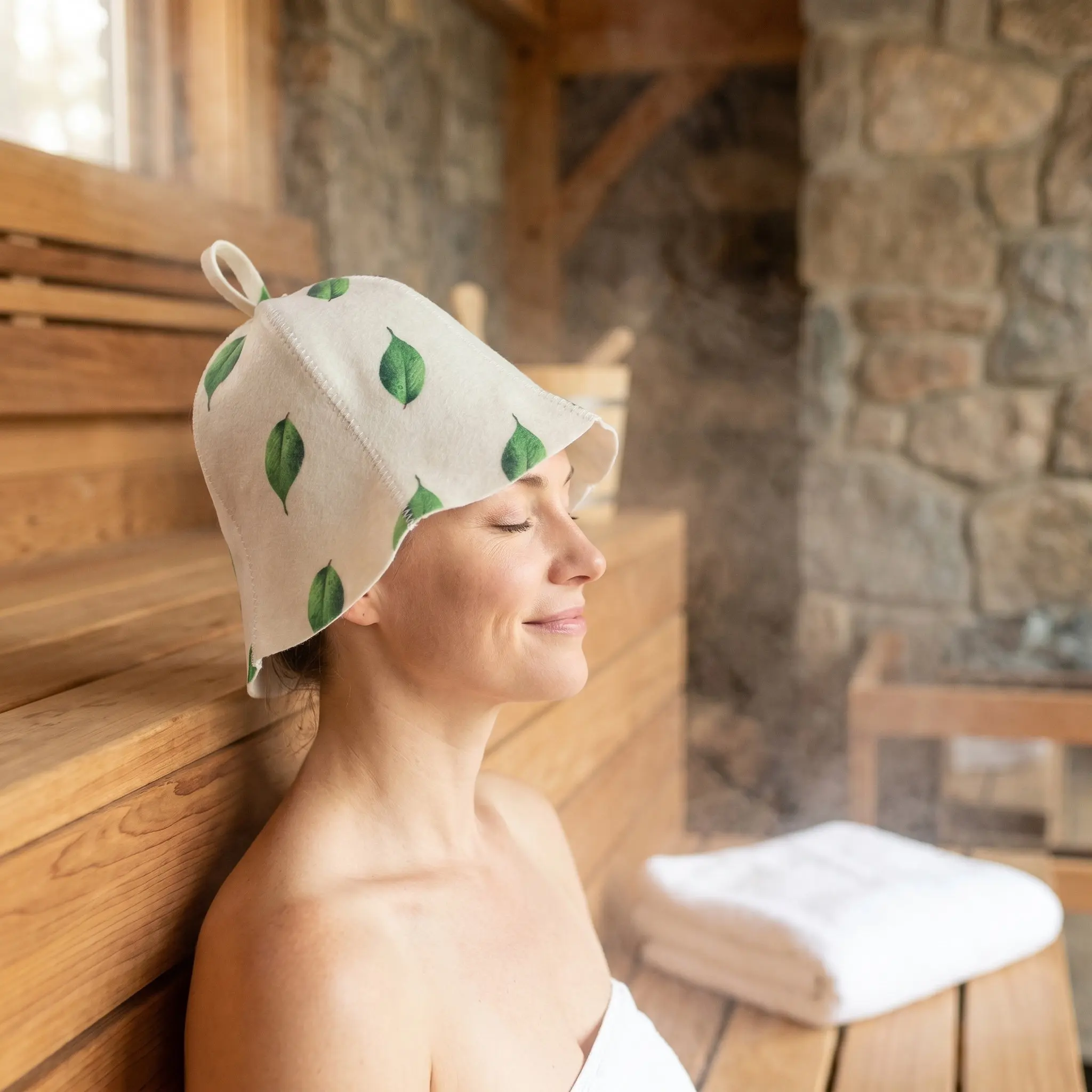 Comfortable Felt Sauna Hat Absorbent Breathable Bath Shower Cap for Women Protects Hair Natural Curls Long Hair Sauna