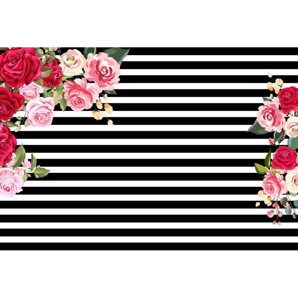 Fondo de pared de flores a rayas, telón de fondo de flores para Baby Shower, decoración del hogar, suministros de utilería para Fotos de Fiesta de cumpleaños de niños y adultos