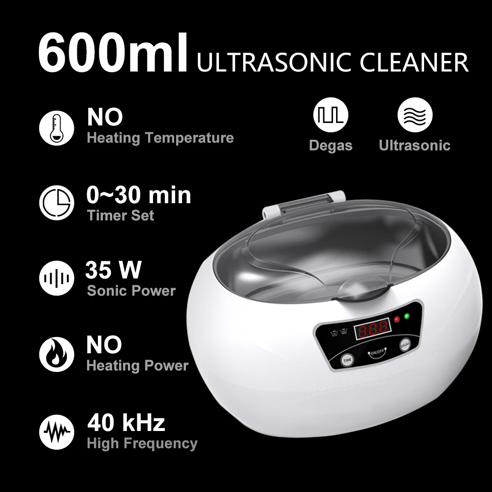 600ml Ultrasonic Cleaner Bath Timer for Jewelry Parts Glasses Manicure Stones Cutters Dental Razor Brush Ultrasound Sonic Boxc