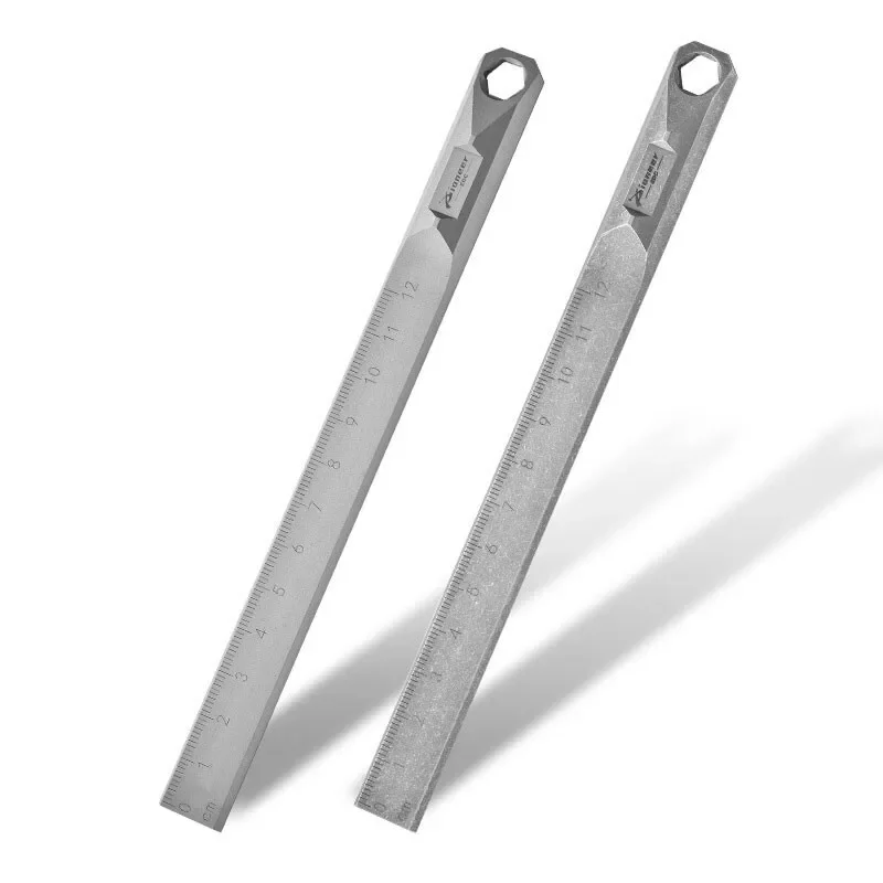 FEGVE EDC Titanium Alloy Scale Metric 12CM Ruler Portable Wrench Student Stationery