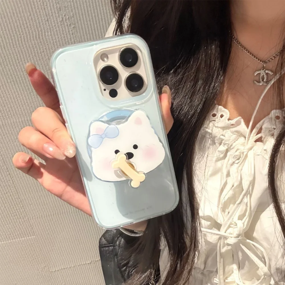 كوريا الكرتون لطيف جرو تدوير العظام Griptok قوس آيفون 15 العالمي اكسسوارات حامل هاتف قبضة توك حامل