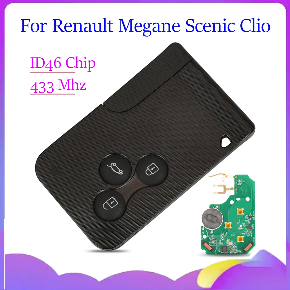 jingyuqin New Remote Smart Card Car Key For Renault Megane Scenic Clio 3 Buttons 433Mhz PCF7943/PCF7948 Chip With VA2 Blade