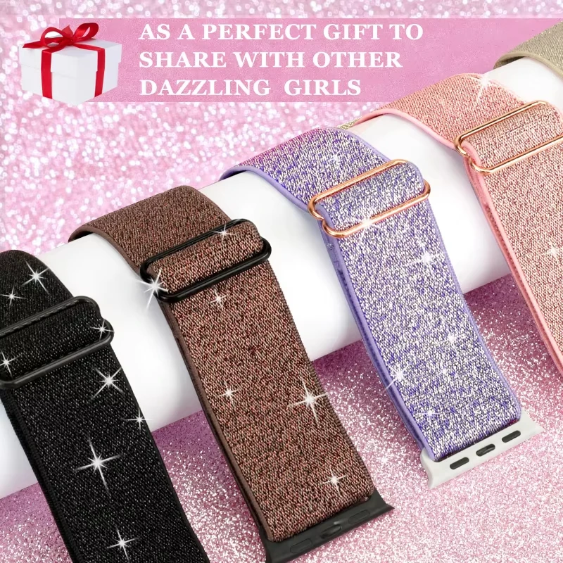 애플워치 울트라 2 49mm 41/45mm 46mm 44mm용 보헤미안 나일론 스트랩, 탄성 있는 광택 있는 팔찌, 아이워치 시리즈 10/9/8/7 6 5 4 SE 밴드