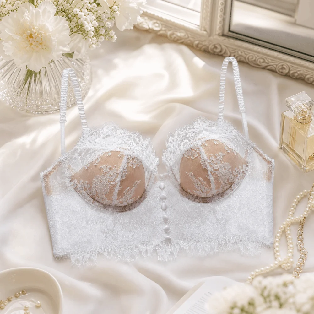 Embroidery Underwear - Drahtloser BH mit Blumenstickerei und Spitze,