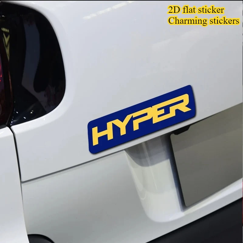 2D Flat Blue Yellow HYPER Letter Waterproof Vinyl Sticker JDM Style Car Body Modification Decor