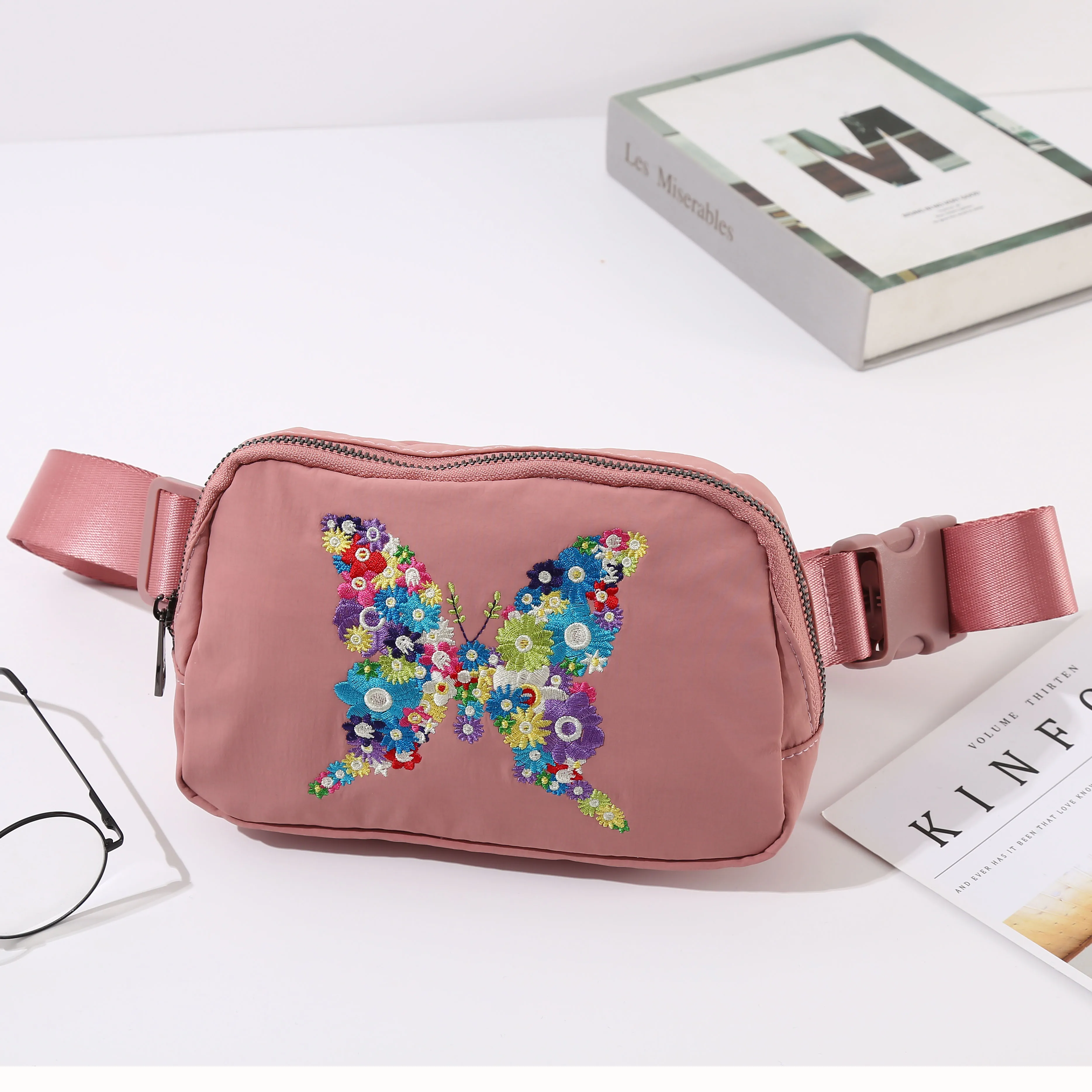 HATZZI vintage fashion butterfly embroidery belt bag for women