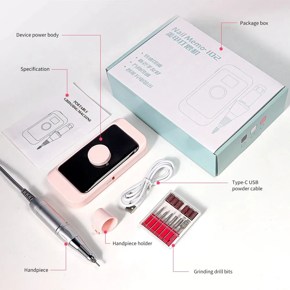 Perceuse à ongles électrique portable, aste pour manucure acrylique, N64.Removal Polissage Nail Art, Outils de salon, 35000 tr/min